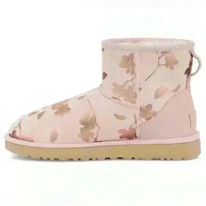 UGG | Classic Mini Floral Foil Boots Seashell Pink like new size 5